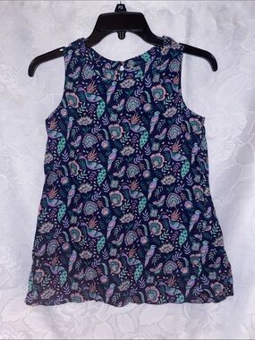 True Craft—Girls Navy Floral Bird Print Top